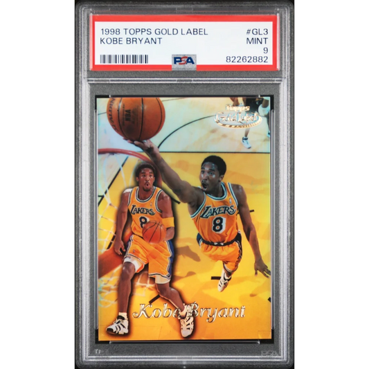 Graded PSA 9 Kobe Bryant 1998 Topps Gold Label basketball card in mint condition