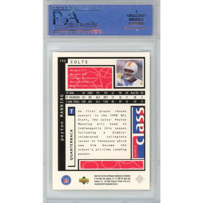 Graded 1998 Upper Deck UD Choice Peyton Manning #193 Rookie RC Football Card PSA 10 Gem Mint | PSA 10 Gem Mint Graded Rookie Card | vintageantiquesgifts.com