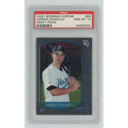 Graded 2000 Topps Bowman Chrome Adrian Gonzalez #86 Draft Picks Rookie RC Baseball Card PSA 10 Gem Mint | Hall of Fame Sports Memorabilia | vintageantiquesgifts.com