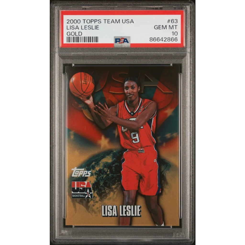 PSA graded 2000 Topps Team USA Lisa Leslie Gold basketball card display