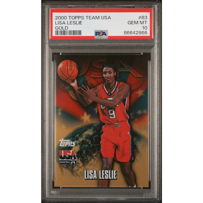 PSA graded 2000 Topps Team USA Lisa Leslie Gold basketball card display