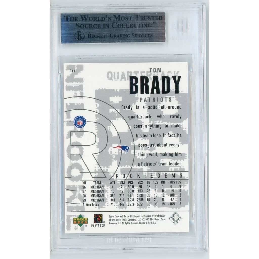 Graded Tom Brady Black Diamond Rookie Card by Beckett Grading Services showcasing top grading services