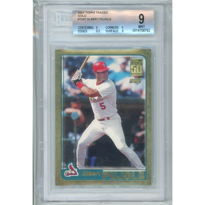 Graded 2001 Topps Traded Gold Albert Pujols Rookie Card in PSA case