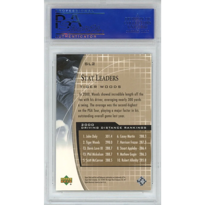 Graded 2000 Upper Deck Tiger Woods golf card in PSA 10 GEM MINT condition