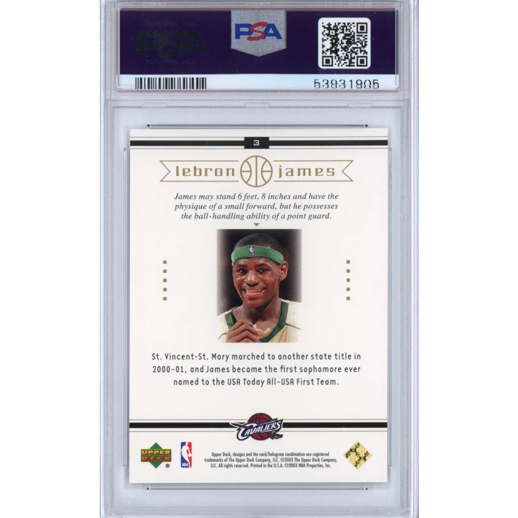 Graded 2003-04 Upper Deck LeBron James #3 Box Set Rookie RC Basketball Card PSA 10 Gem Mint | PSA 10 Gem Mint Graded Rookie Card | vintageantiquesgifts.com