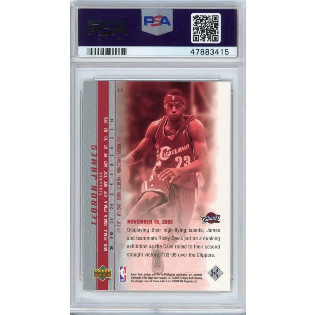 Graded 2003-04 Upper Deck UD LeBron James #11 Phenomenal Beginning Rookie RC Basketball Card PSA 10 Gem Mint | PSA 10 Gem Mint Graded Rookie Card | vintageantiquesgifts.com