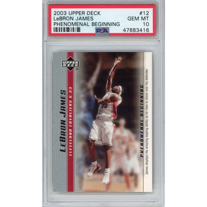 Graded 2003-04 Upper Deck UD LeBron James #12 Phenomenal Beginning Rookie RC Basketball Card PSA 10 Gem Mint | Hall of Fame Sports Memorabilia | vintageantiquesgifts.com