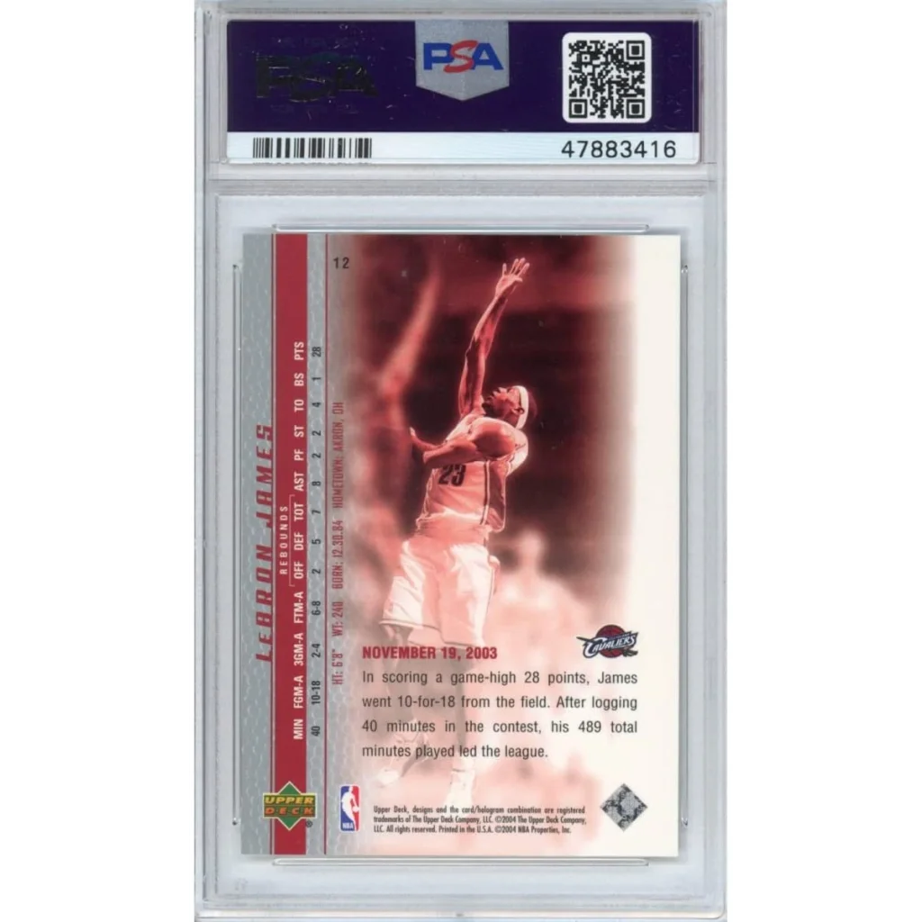 Graded 2003-04 Upper Deck UD LeBron James #12 Phenomenal Beginning Rookie RC Basketball Card PSA 10 Gem Mint | PSA 10 Gem Mint Graded Rookie Card | vintageantiquesgifts.com