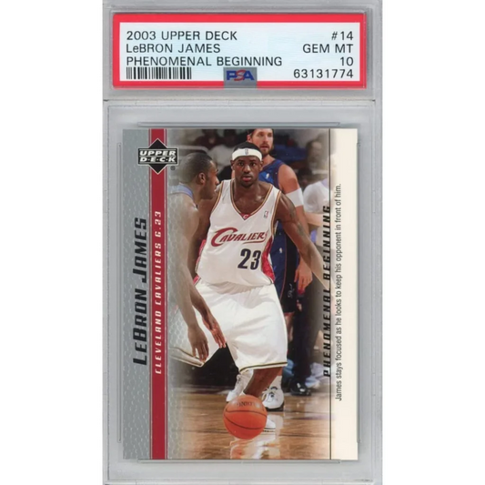 Close-up of PSA 10 LeBron James 2003 Phenomenal Beginning Rookie Card