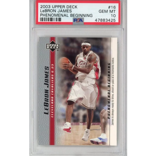 Graded 2003-04 Upper Deck UD LeBron James #16 Phenomenal Beginning Rookie RC Basketball Card PSA 10 Gem Mint | Hall of Fame Sports Memorabilia | vintageantiquesgifts.com