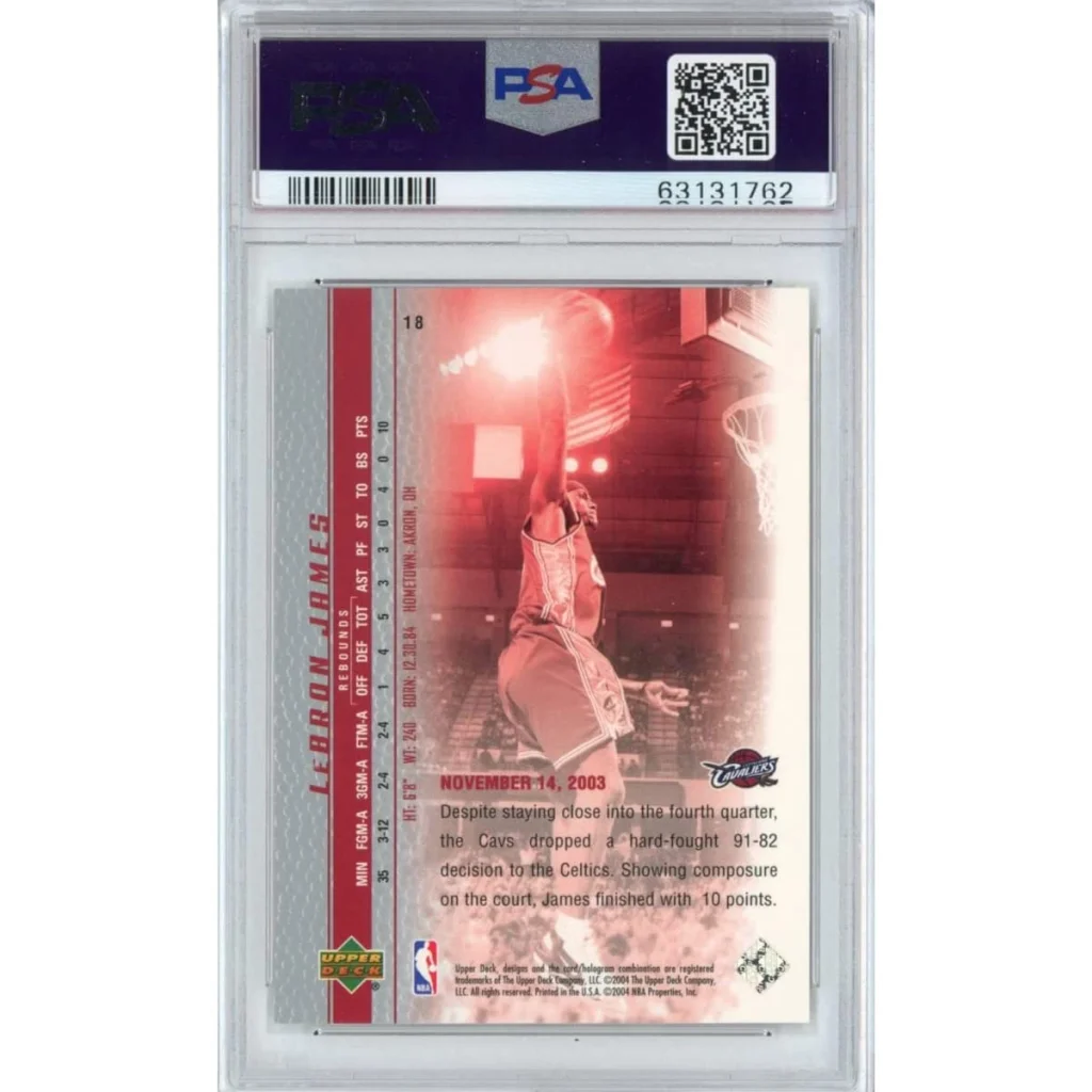 Graded 2003-04 Upper Deck UD LeBron James #18 Phenomenal Beginning Rookie RC Basketball Card PSA 10 Gem Mint | PSA 10 Gem Mint Graded Rookie Card | vintageantiquesgifts.com