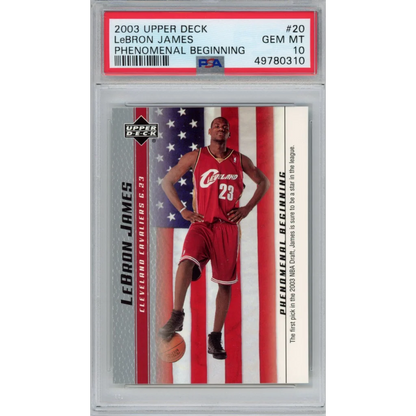 Graded PSA 10 Gem Mint 2003 Upper Deck LeBron James #20 Rookie Card