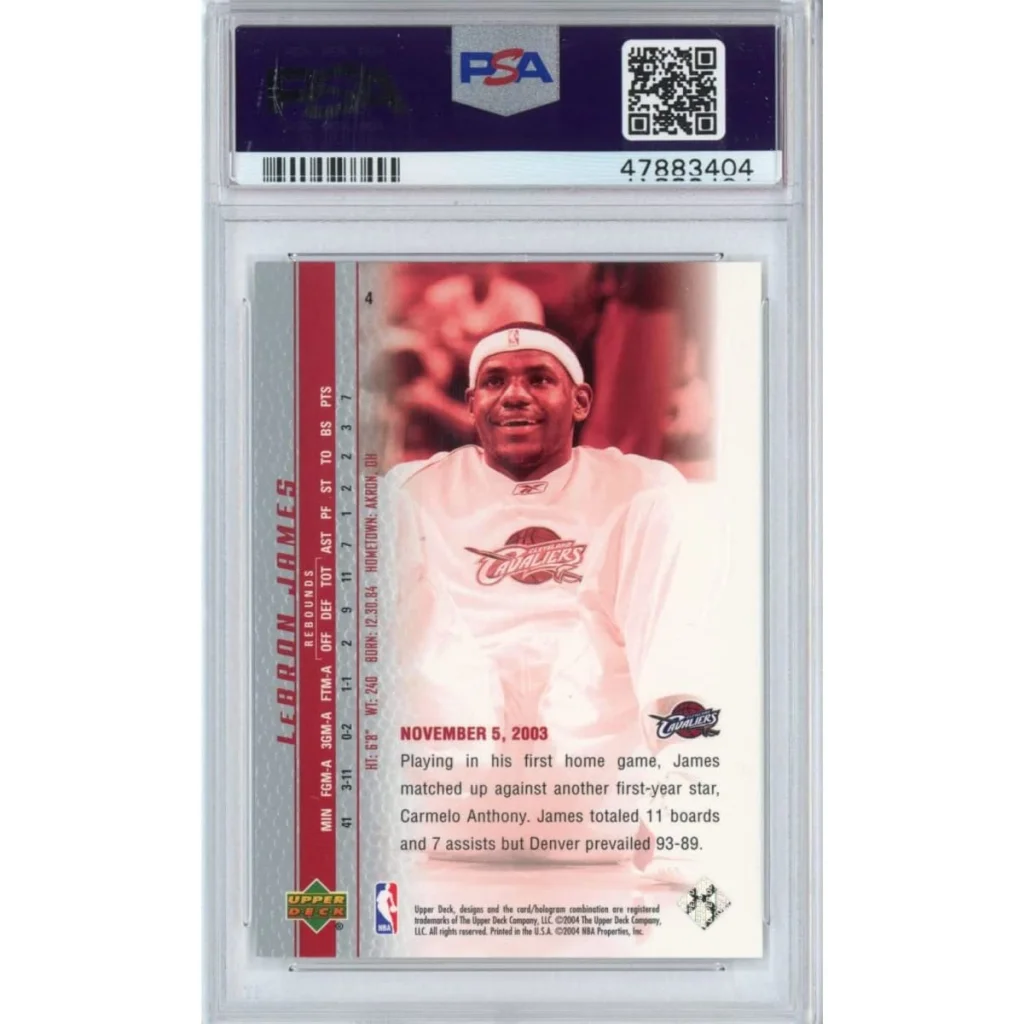 Graded 2003-04 Upper Deck UD LeBron James #4 Phenomenal Beginning Rookie RC Basketball Card PSA 10 Gem Mint | PSA 10 Gem Mint Graded Rookie Card | vintageantiquesgifts.com
