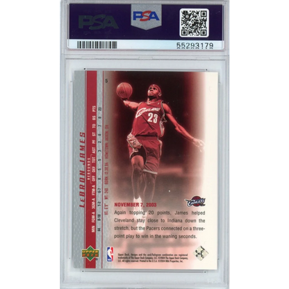 Graded LeBron James 2003 Upper Deck Rookie Card in PSA case for collectors