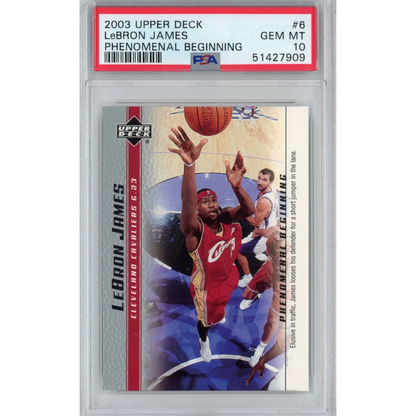 Graded 2003-04 Upper Deck UD LeBron James #6 Phenomenal Beginning Rookie RC Basketball Card PSA 10 Gem Mint | Hall of Fame Sports Memorabilia | vintageantiquesgifts.com