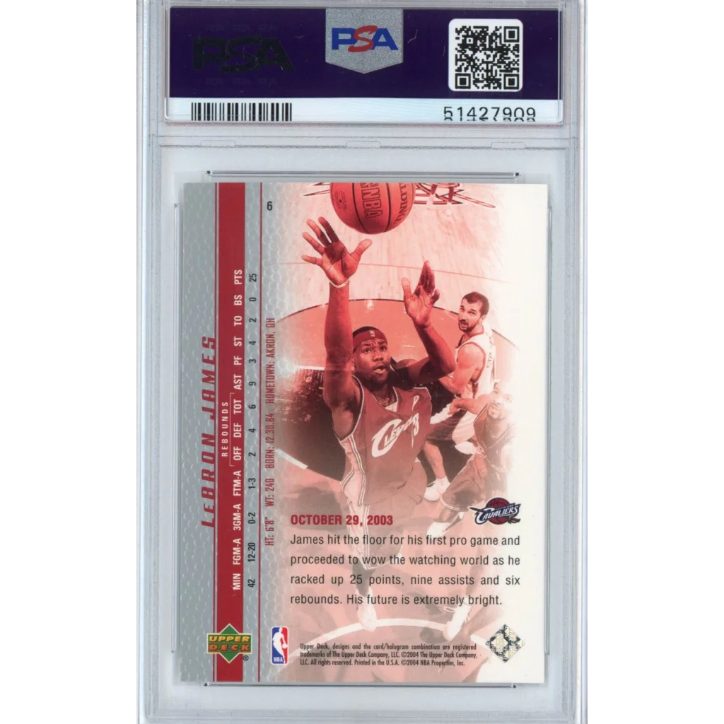 Graded 2003-04 Upper Deck UD LeBron James #6 Phenomenal Beginning Rookie RC Basketball Card PSA 10 Gem Mint | PSA 10 Gem Mint Graded Rookie Card | vintageantiquesgifts.com