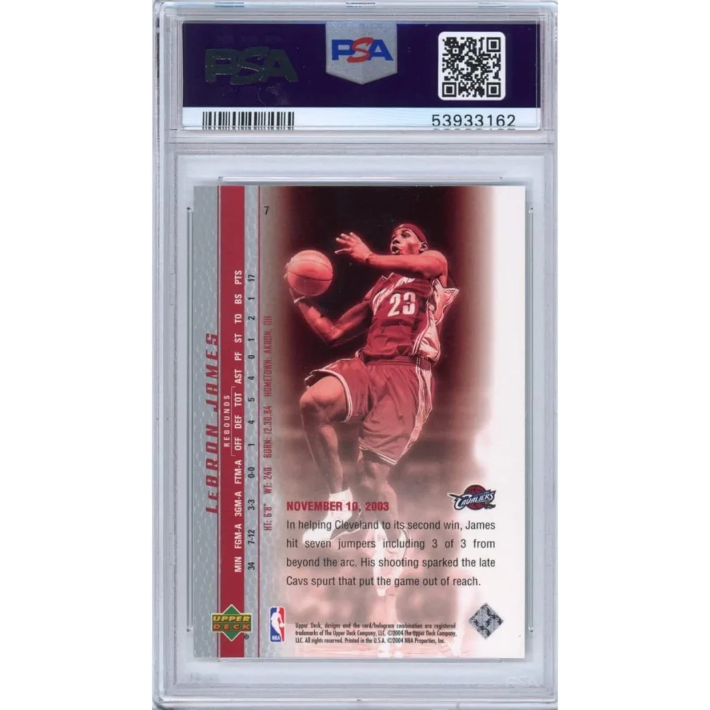 Graded 2003-04 Upper Deck UD LeBron James #7 Phenomenal Beginning Rookie RC Basketball Card PSA 10 Gem Mint | PSA 10 Gem Mint Graded Rookie Card | vintageantiquesgifts.com