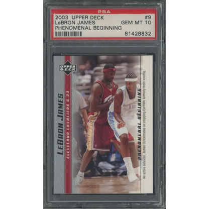Graded 2003-04 Upper Deck UD LeBron James #9 Phenomenal Beginning Rookie RC Basketball Card PSA 10 Gem Mint | Hall of Fame Sports Memorabilia | vintageantiquesgifts.com