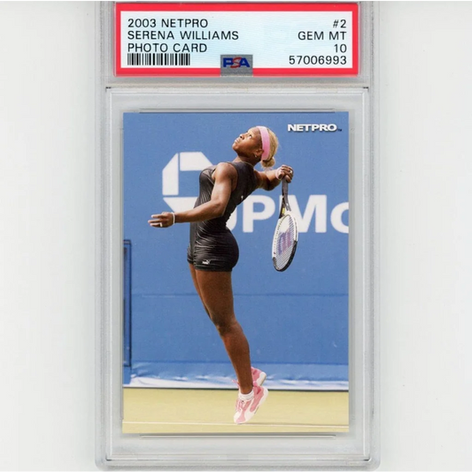 A graded 2003 Netpro Serena Williams tennis card in Gem Mint 10 condition