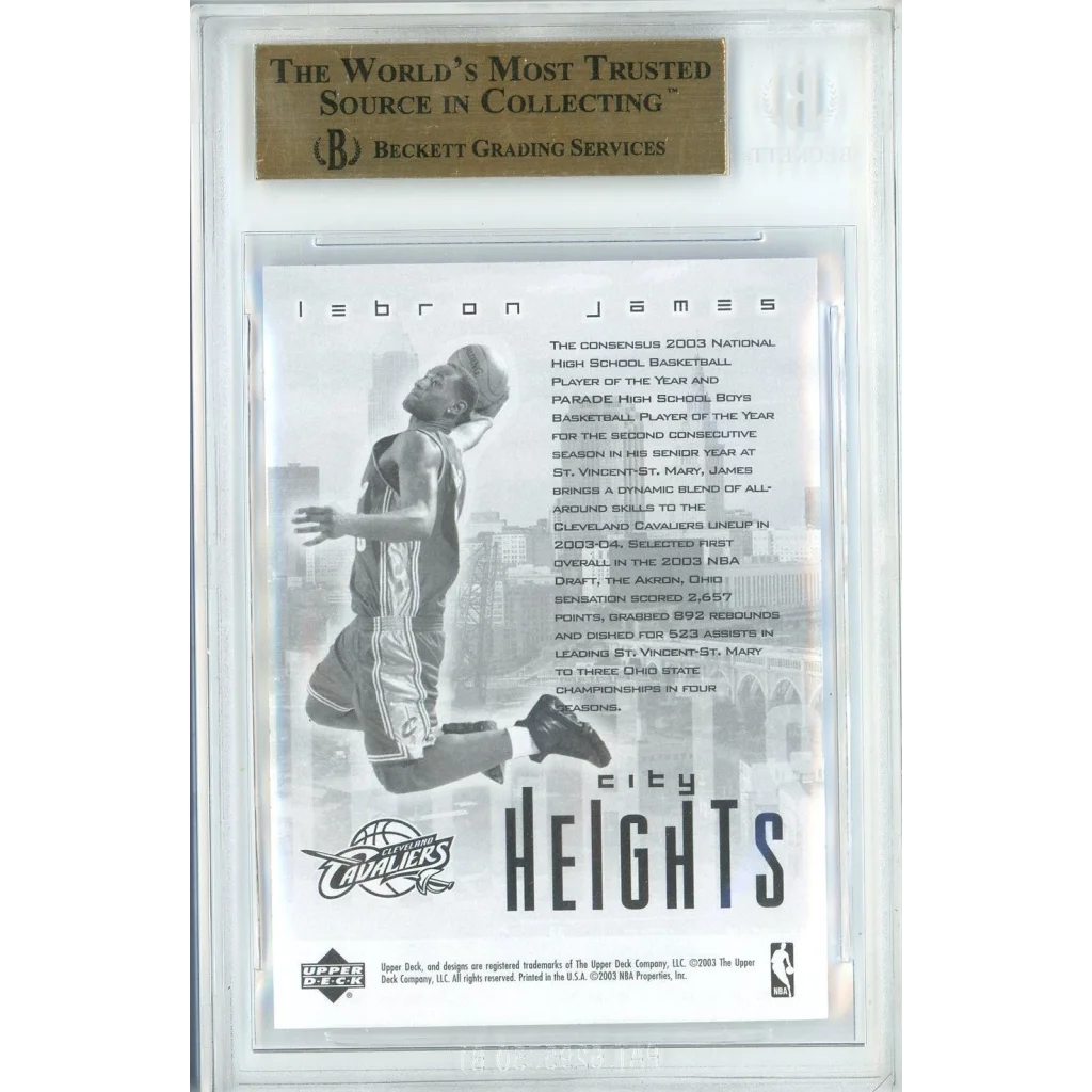 Graded LeBron James 2003 Upper Deck City Heights Rookie Card in PSA case