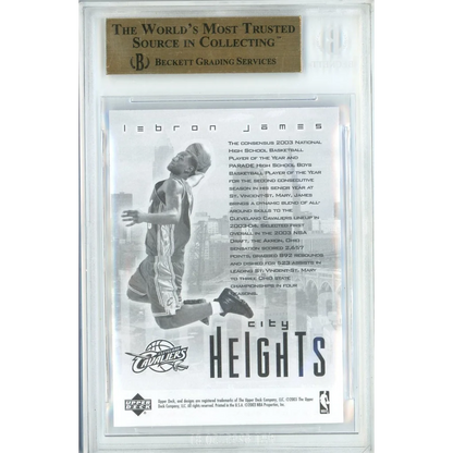 Graded LeBron James 2003 Upper Deck City Heights Rookie Card in PSA case