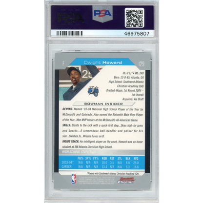 Graded 2004-05 Bowman Chrome DP Draft Picks & Prospects Dwight Howard #129 Rookie RC Basketball Card PSA 10 Gem Mint | PSA 10 Gem Mint Graded Rookie Card | vintageantiquesgifts.com