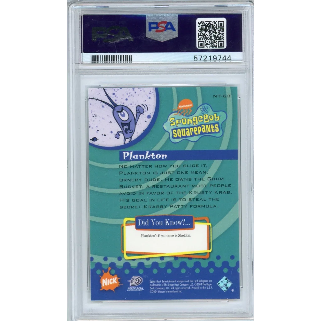 Graded 2004 UD Nicktoons Plankton #NT-63 Spongebob Squarepants Card PSA 10 Gem Mint | PSA 10 Gem Mint Graded Collectible Card | vintageantiquesgifts.com