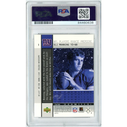 Graded 2004 Upper Deck Eli Manning PSA Authentic Auto Rookie Card in Slab