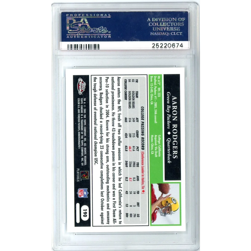 Graded 2005 Topps Chrome Aaron Rodgers #190 Rookie RC Football Card PSA 9 Mint | PSA 9 Mint Graded Rookie Card | vintageantiquesgifts.com