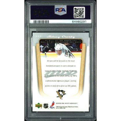 Sidney Crosby Upper Deck MVP Rookie Card in PSA Gem Mint 10 slab