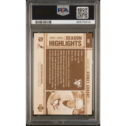 PSA graded 2005 Parkhurst Sidney Crosby rookie hockey trading card image