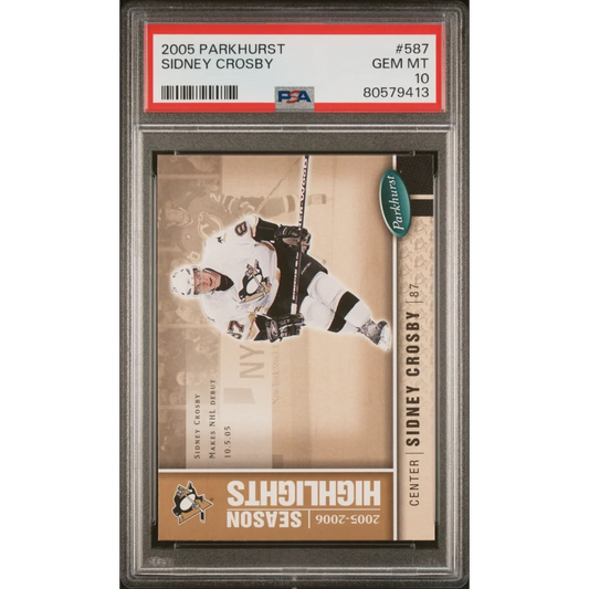 A professionally graded 2005 Parkhurst Sidney Crosby rookie hockey card