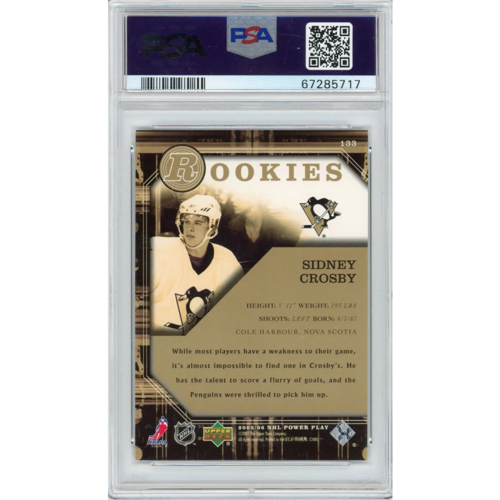 Graded Sidney Crosby 2005 Upper Deck Power Play Rookie Card in PSA case