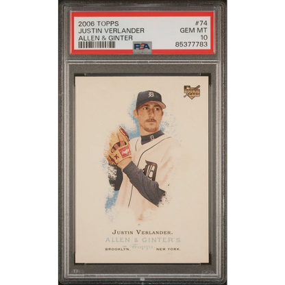 Graded 2006 Topps Allen & Ginter Justin Verlander #74 Rookie RC Baseball Card PSA 10 Gem Mint | Hall of Fame Sports Memorabilia | vintageantiquesgifts.com