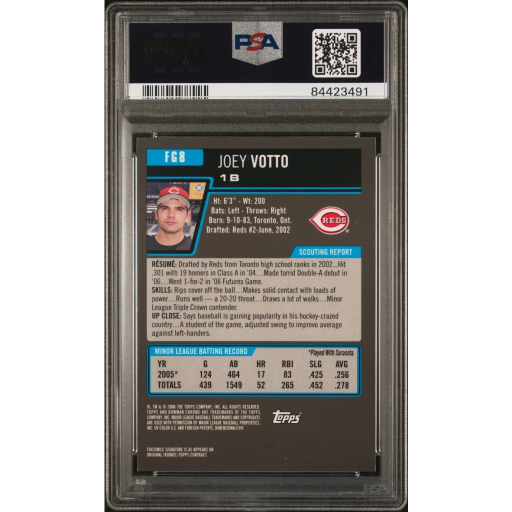 Graded 2006 Topps Bowman Chrome Joey Votto #FG8 Future Game Prospects Rookie RC Baseball Card PSA 10 Gem Mint | PSA 10 Gem Mint Graded Rookie Card | vintageantiquesgifts.com