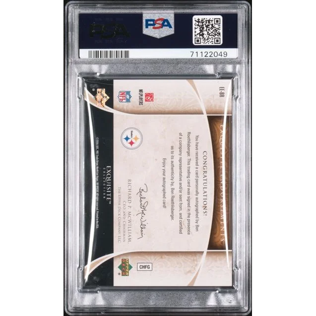 Graded 2006 UD Exquisite Collection Exquisite Endorsements Ben Roethlisberger #EE-BR /35 Autographed Football Card PSA 8 | PSA 8 NM-MT Graded Football Card | vintageantiquesgifts.com