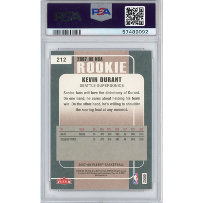 Graded 2007-08 Fleer Kevin Durant #212 Rookie RC Basketball Card PSA 10 Gem Mint | PSA 10 Gem Mint Graded Rookie Card | vintageantiquesgifts.com