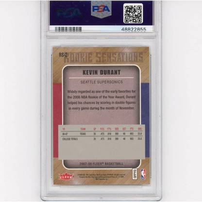 Graded PSA 10 2007-08 Fleer Kevin Durant Rookie Sensations RC card in slab