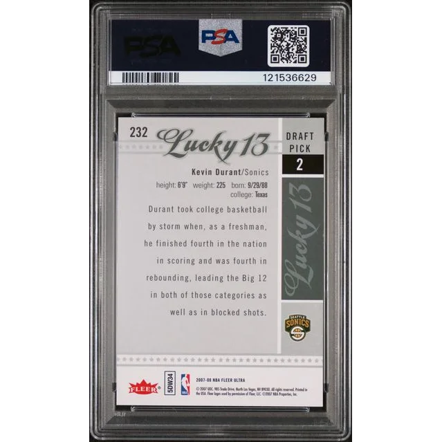 Graded 2007-08 Fleer Ultra Kevin Durant #232 Rookie PSA 9 Mint Card