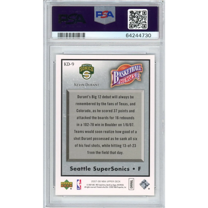 Graded 2007-08 Upper Deck UD NBA Heroes Kevin Durant #KD-9 Rookie RC Basketball Card PSA 10 Gem Mint | PSA 10 Gem Mint Graded Rookie Card | vintageantiquesgifts.com