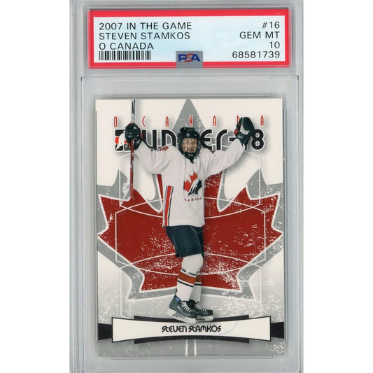 A graded 2007 In The Game Steven Stamkos O Canada hockey card PSA GEM MT 10 by professional sports authenticator