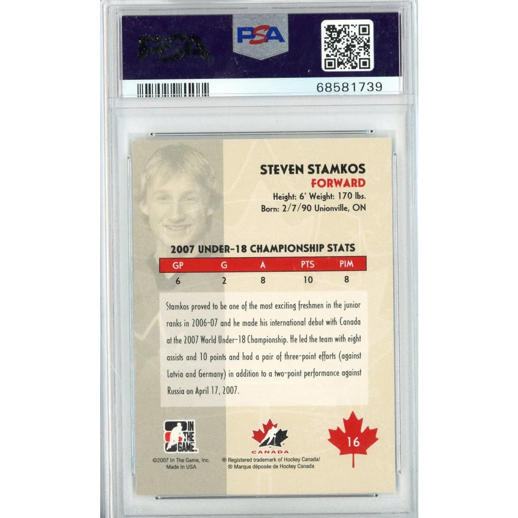 Graded 2007 In The Game Steven Stamkos #16 O Canada Rookie RC Hockey Card PSA 10 Gem Mint | PSA 10 Gem Mint Graded Rookie Card | vintageantiquesgifts.com