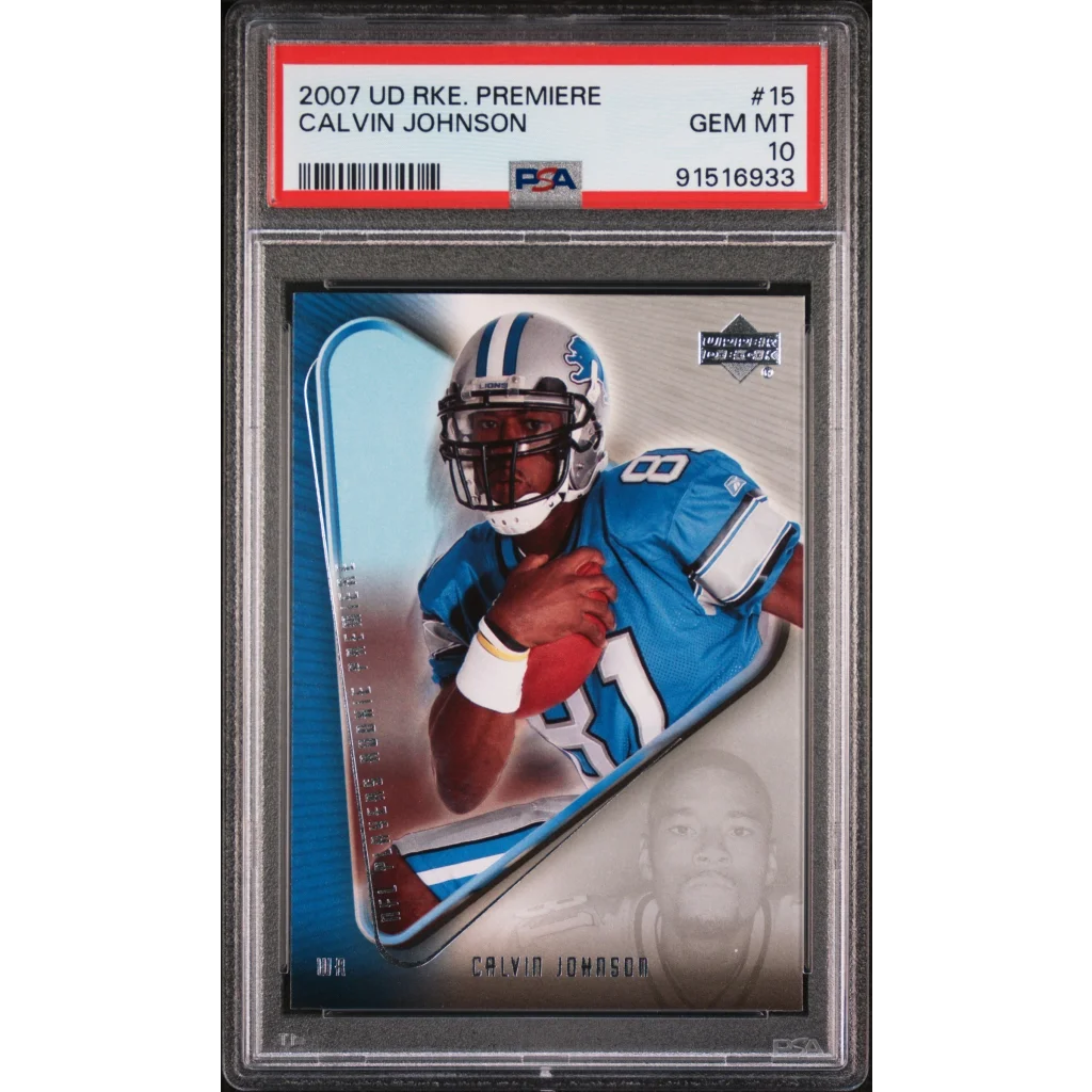 PSA graded Calvin Johnson Upper Deck Rookie football card, a must-have sports card