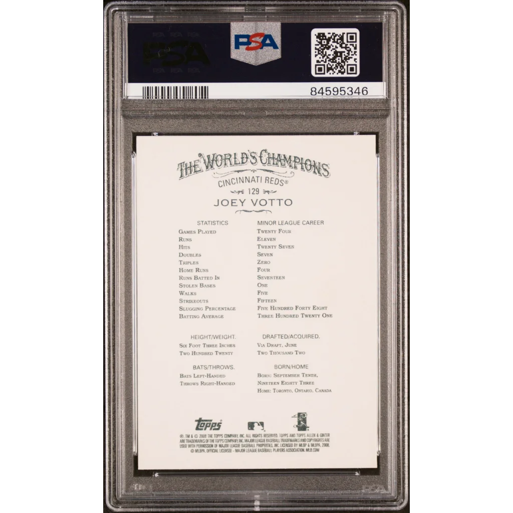 Graded 2008 Topps Allen & Ginter Joey Votto #129 Rookie RC Baseball Card PSA 10 Gem Mint | PSA 10 Gem Mint Graded Rookie Card | vintageantiquesgifts.com