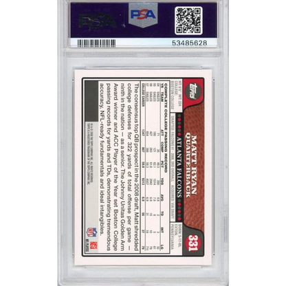 Matt Ryan 2008 Topps rookie football card graded by PSA in protective slab
