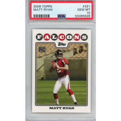 A graded 2008 Topps Matt Ryan rookie football card in a protective slab