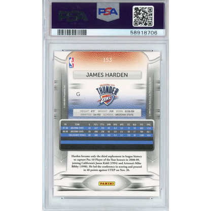 Graded 2009-10 Panini Prestige James Harden #153 Rookie RC Basketball Card PSA 10 Gem Mint | PSA 10 Gem Mint Graded Rookie Card | vintageantiquesgifts.com