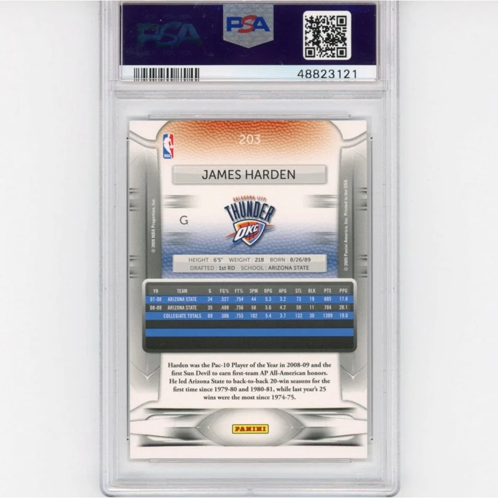 Graded James Harden 2009 Panini Prestige Rookie Card by PSA professional sports authenticator