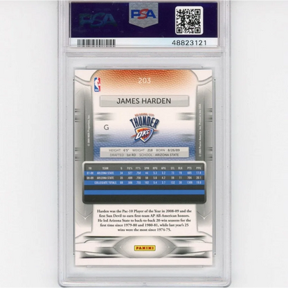 Graded James Harden 2009 Panini Prestige Rookie Card by PSA professional sports authenticator