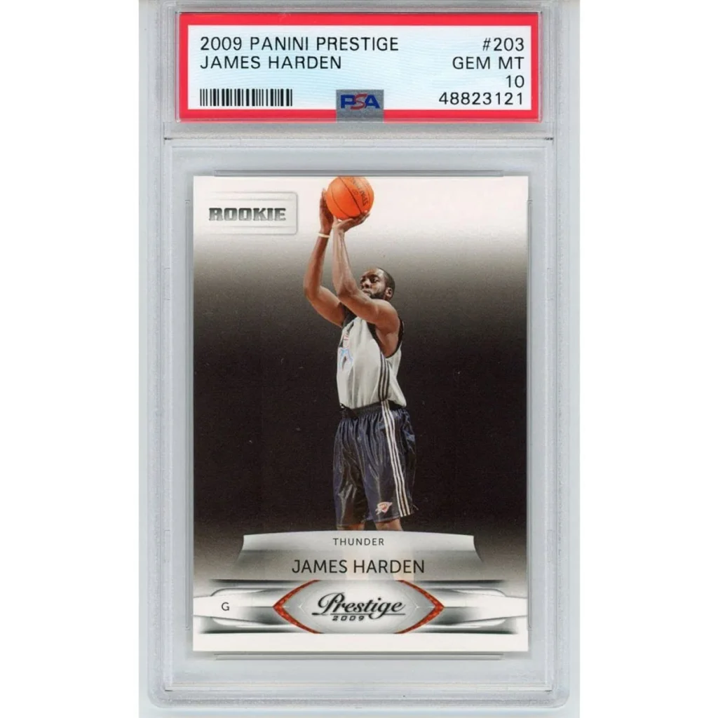 PSA graded James Harden 2009 Panini Prestige rookie card from professional sports authenticator